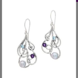 OrPaz Gemstone and Cultured Pearl Filigree Sterling Silver Drop Earrings